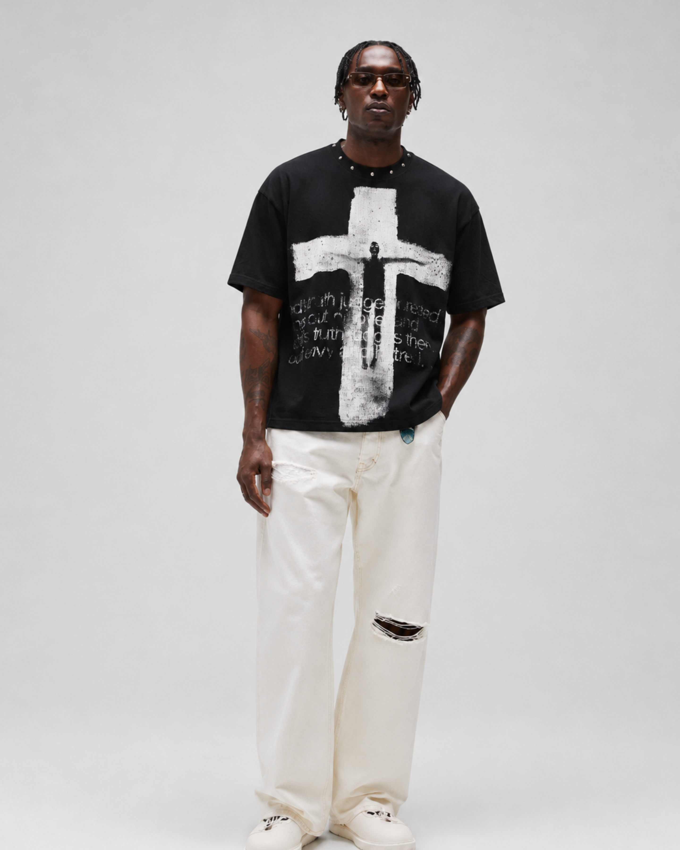 Cross Relic Studded Tee - Black