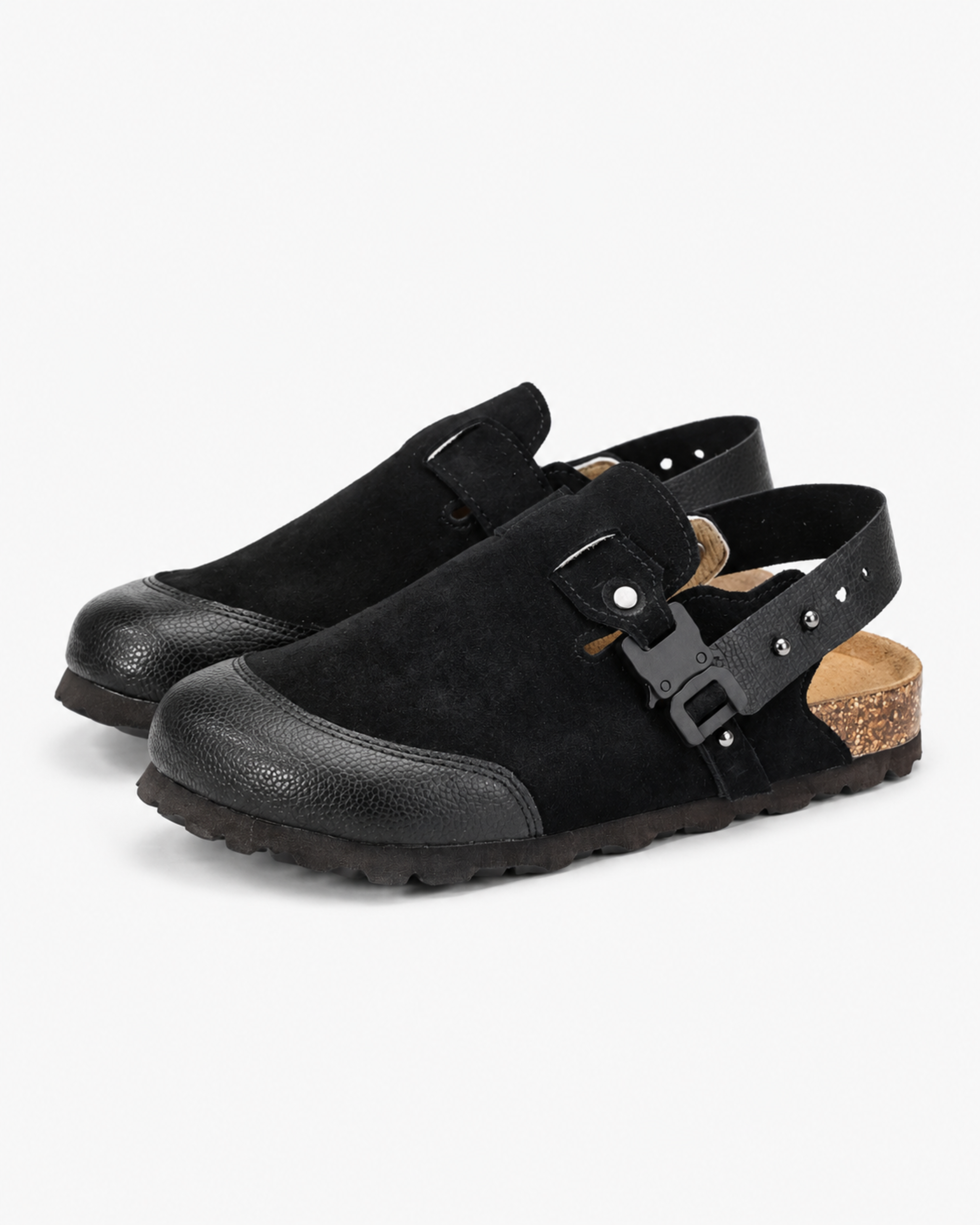 Utility Buckle Suede Mule - Black