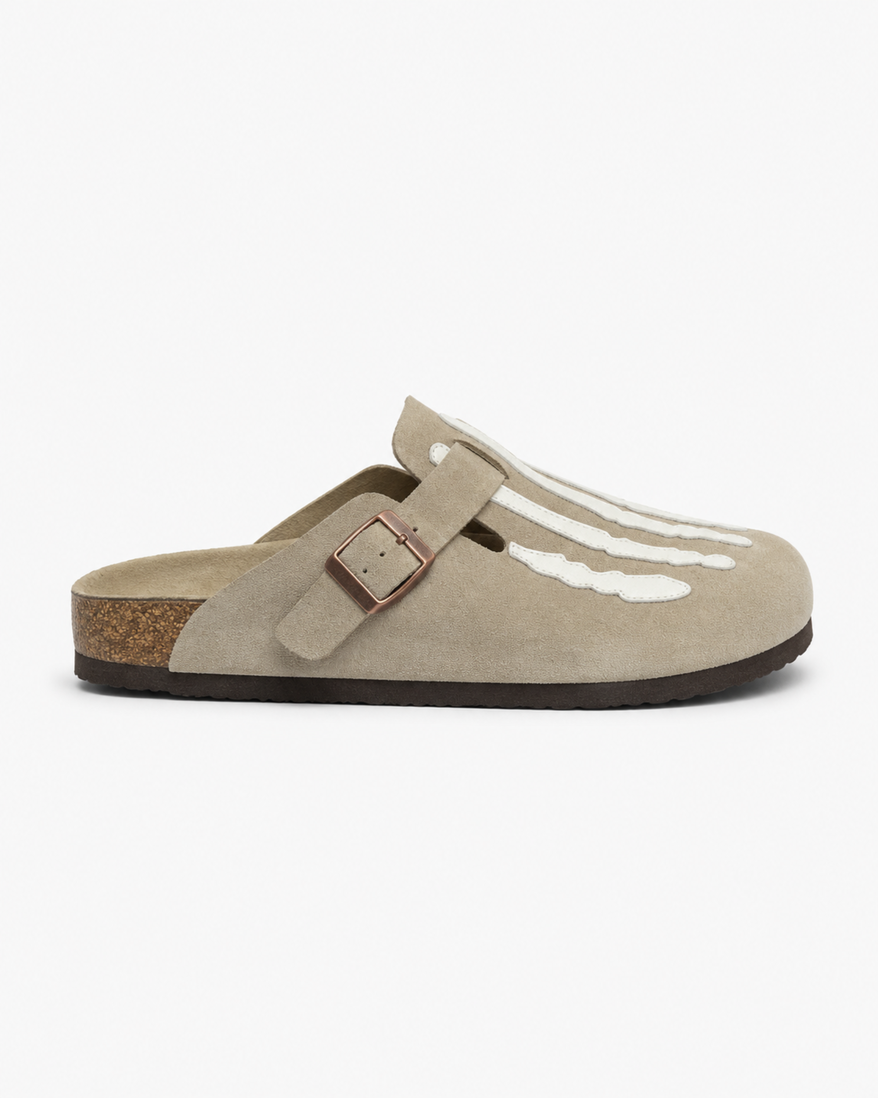 Skeleton Buckle Suede Mule - Grey