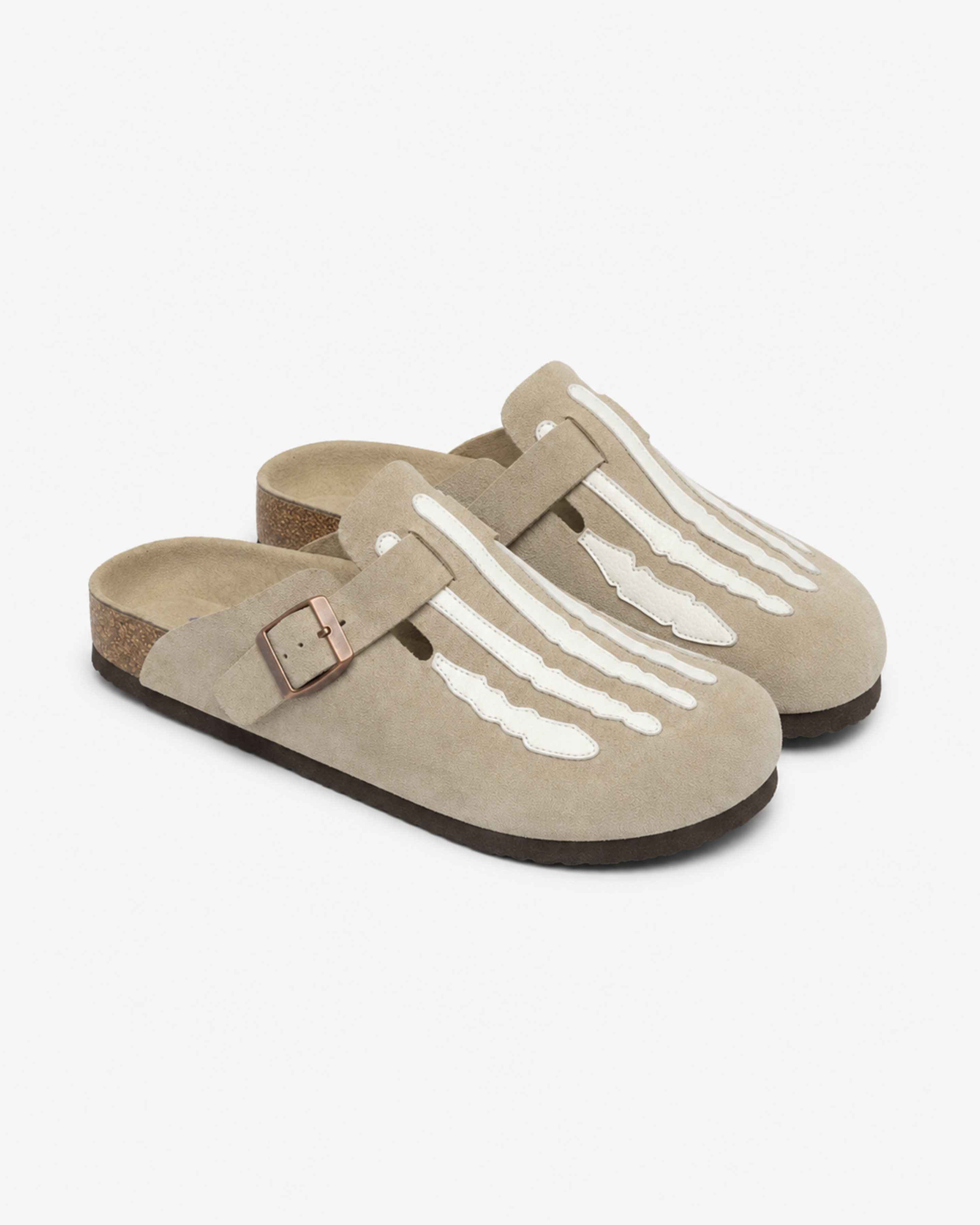 Skeleton Buckle Suede Mule - Grey