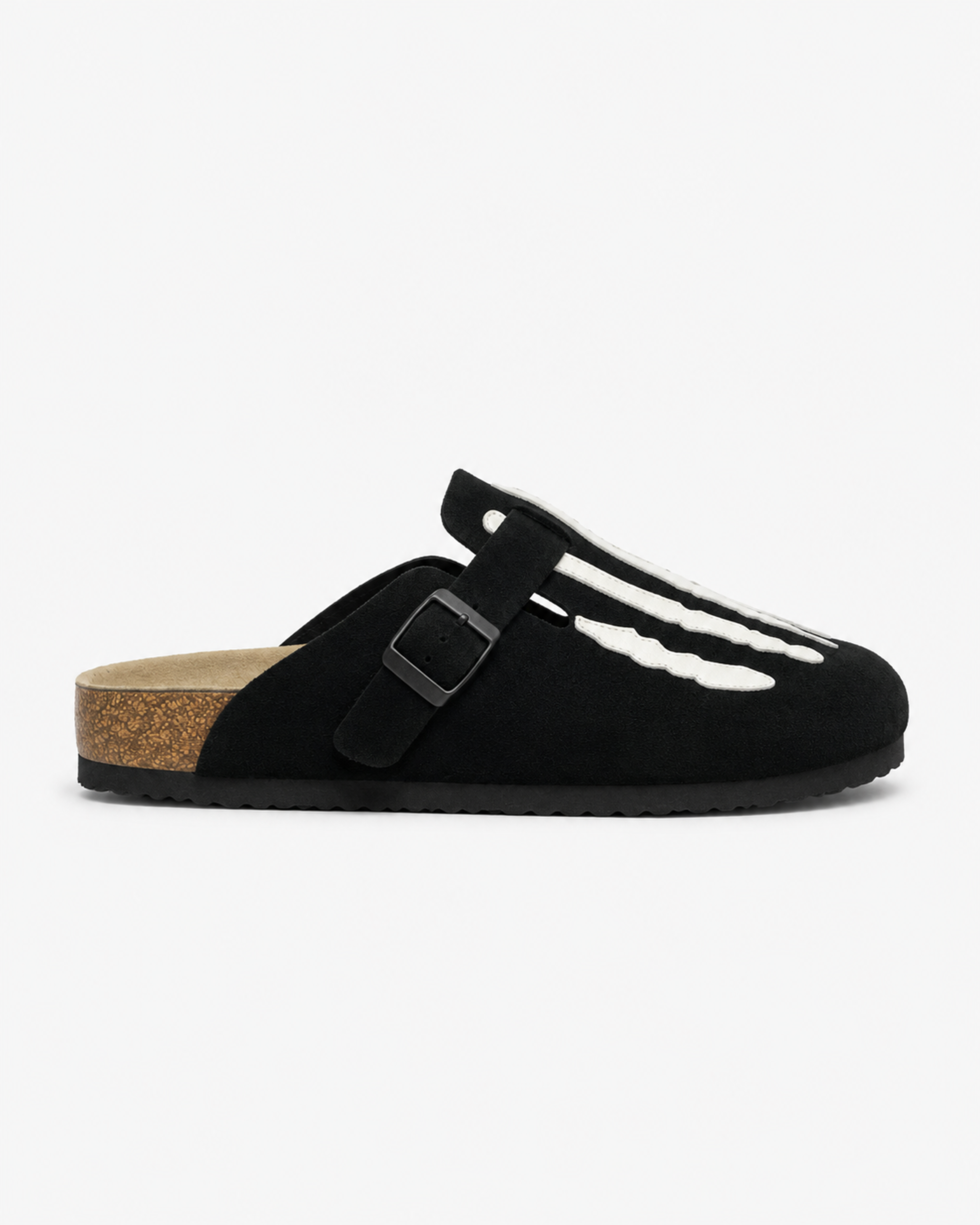 Skeleton Buckle Suede Mule - Black