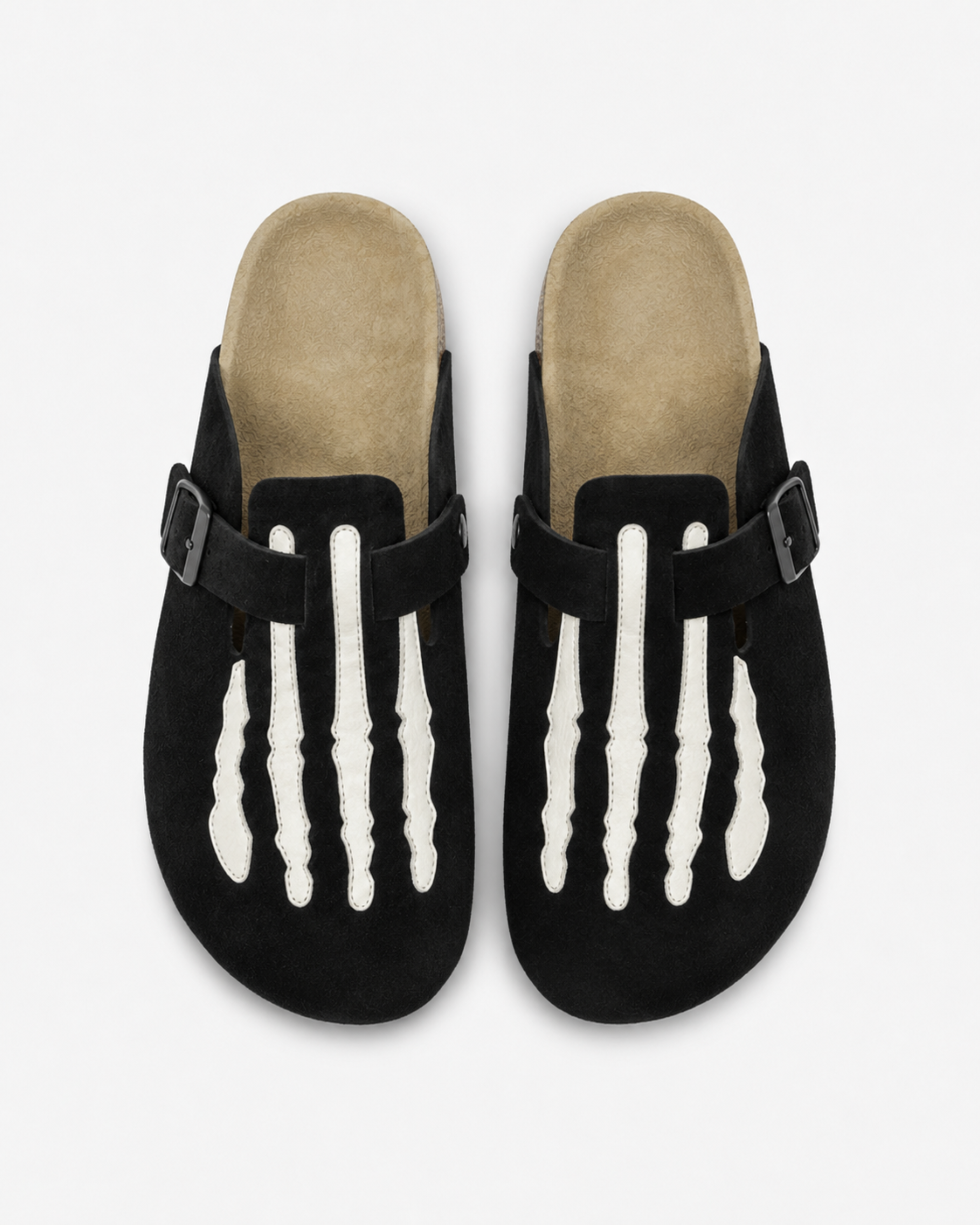 Skeleton Buckle Suede Mule - Black
