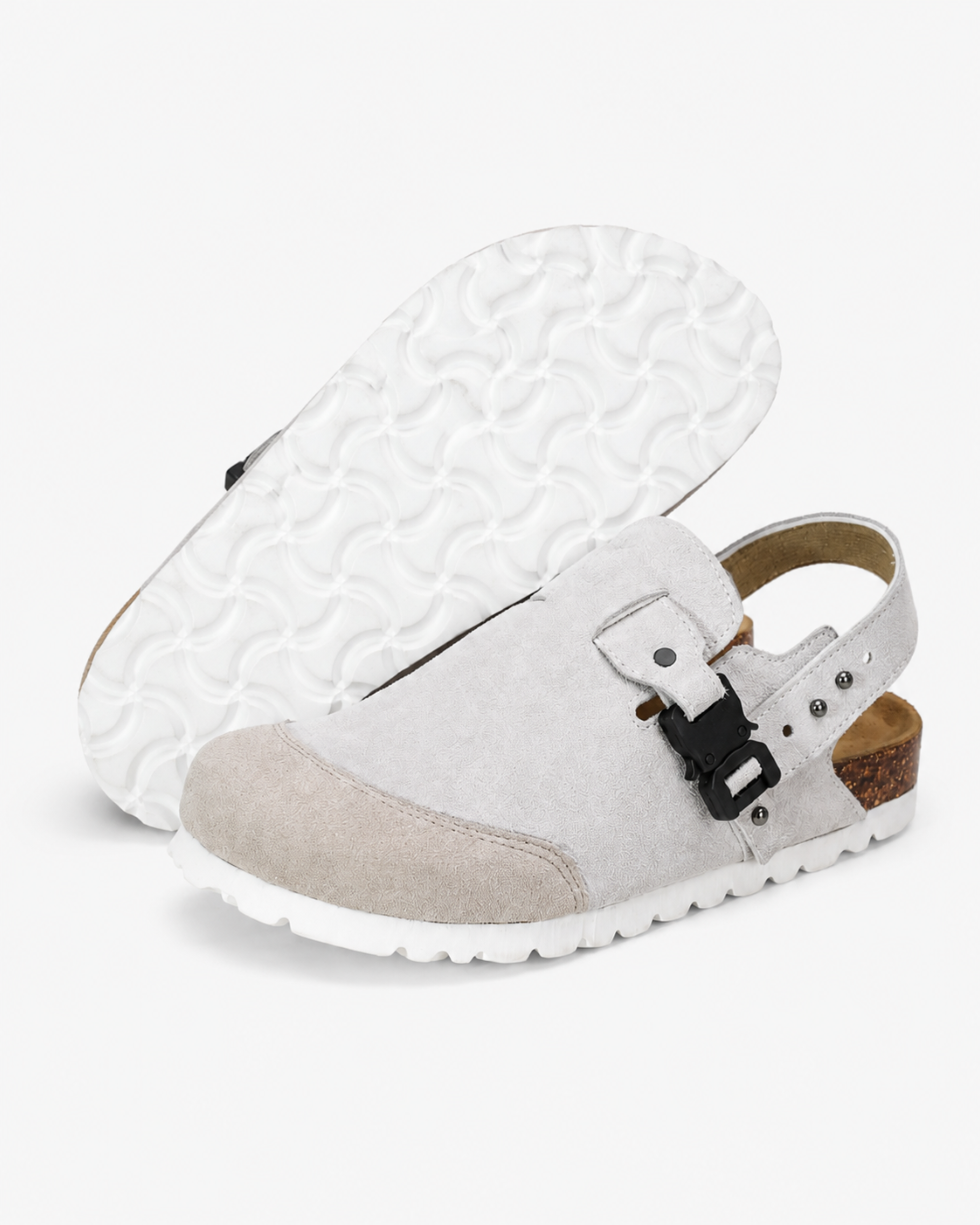 Utility Buckle Suede Mule - Grey