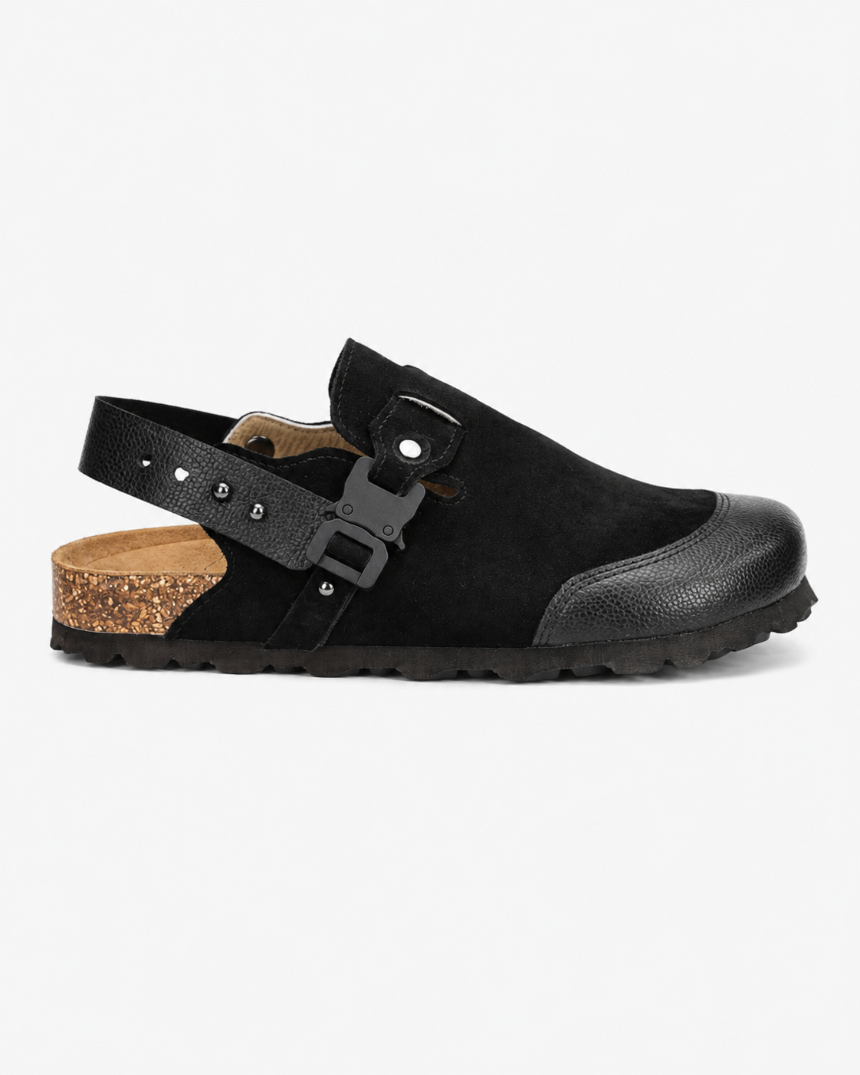 Utility Buckle Suede Mule - Black