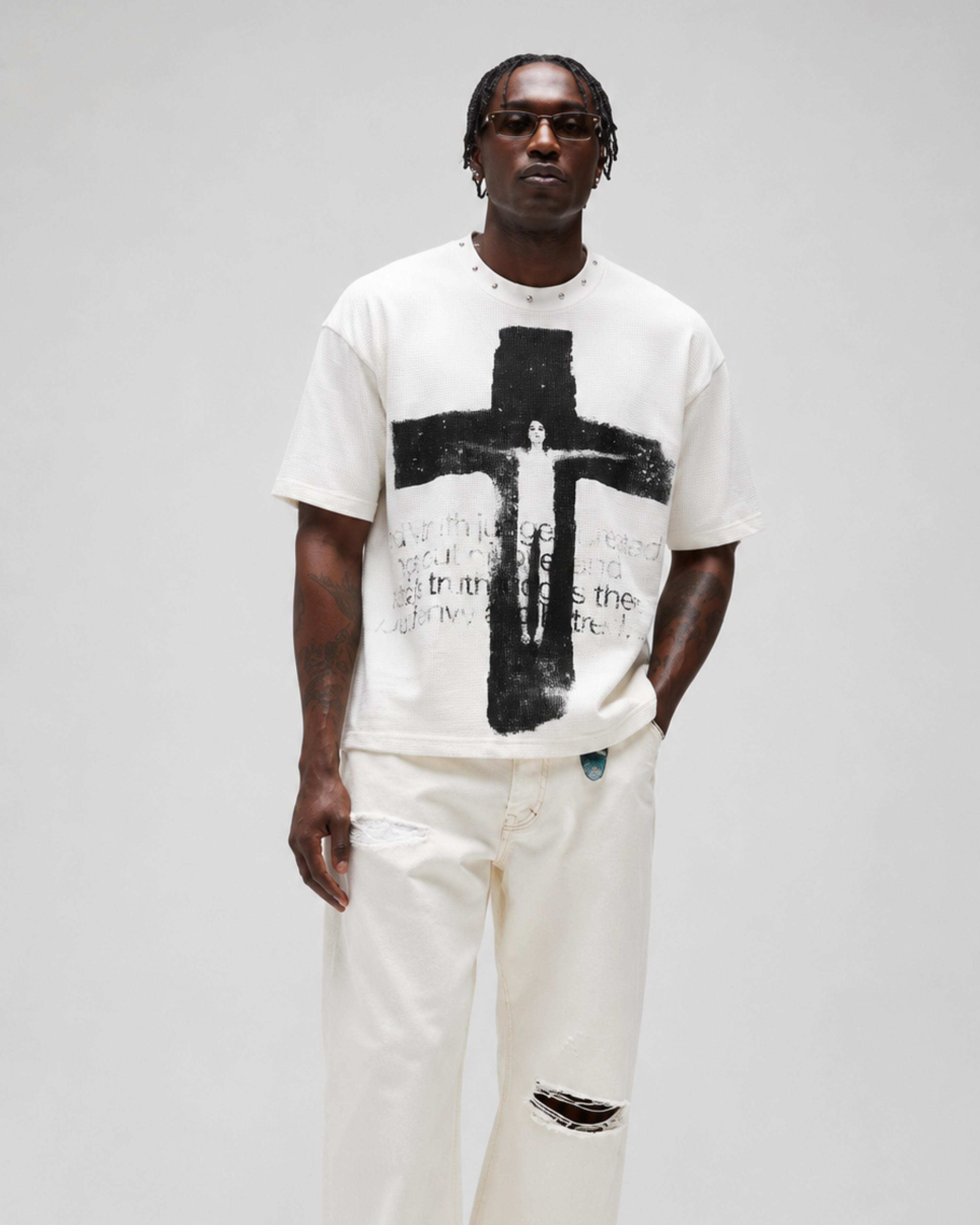 Cross Relic Studded Tee - White