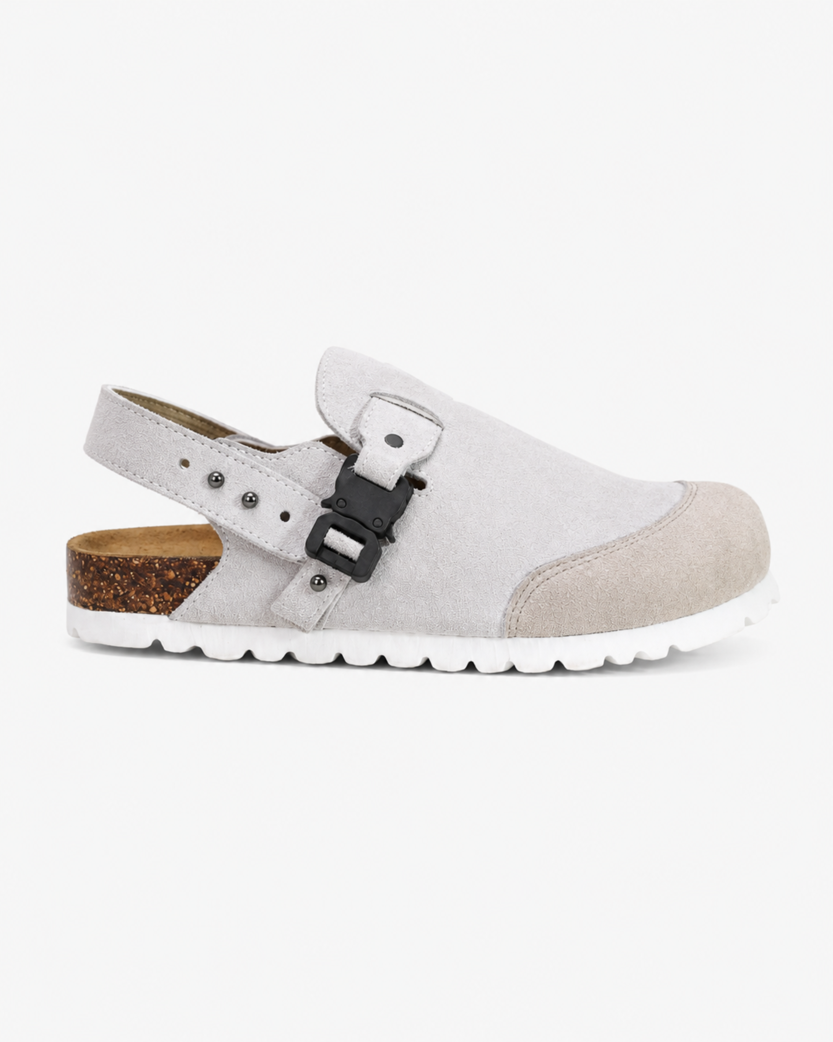 Utility Buckle Suede Mule - Grey