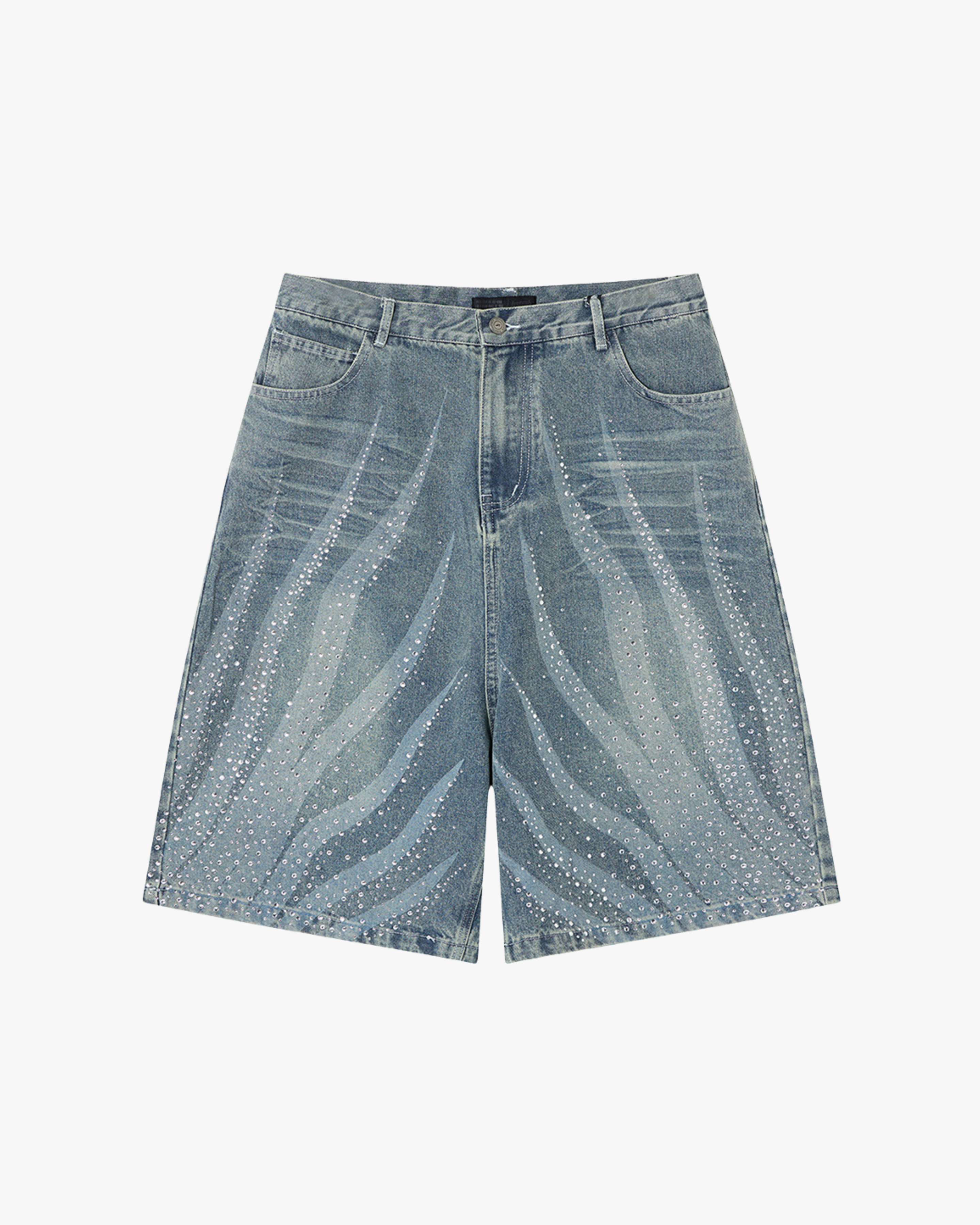 Crystal Wave Denim Shorts - Light Blue