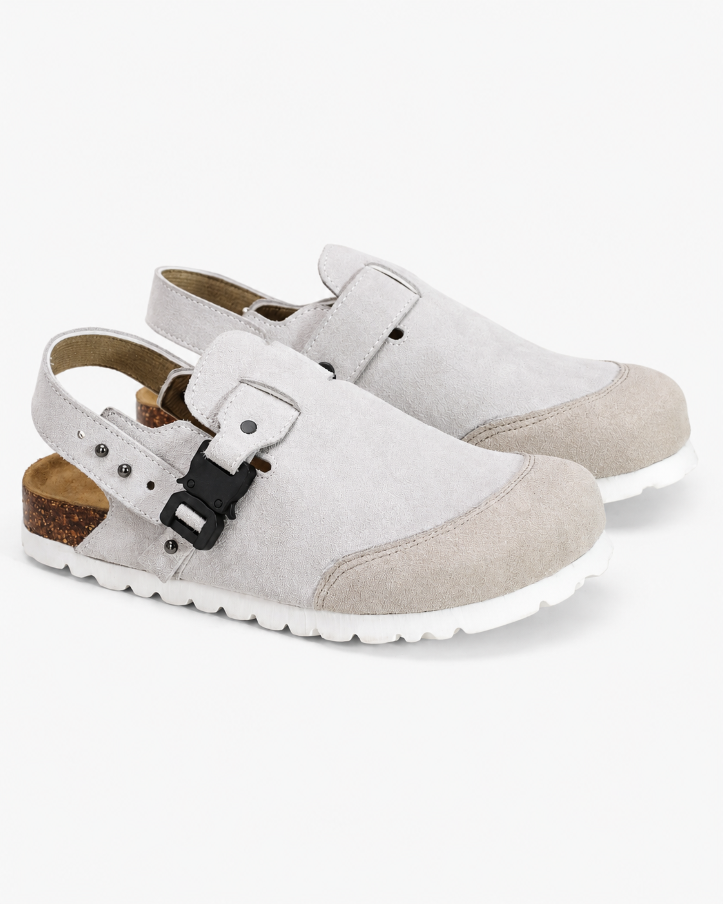 Utility Buckle Suede Mule - Grey