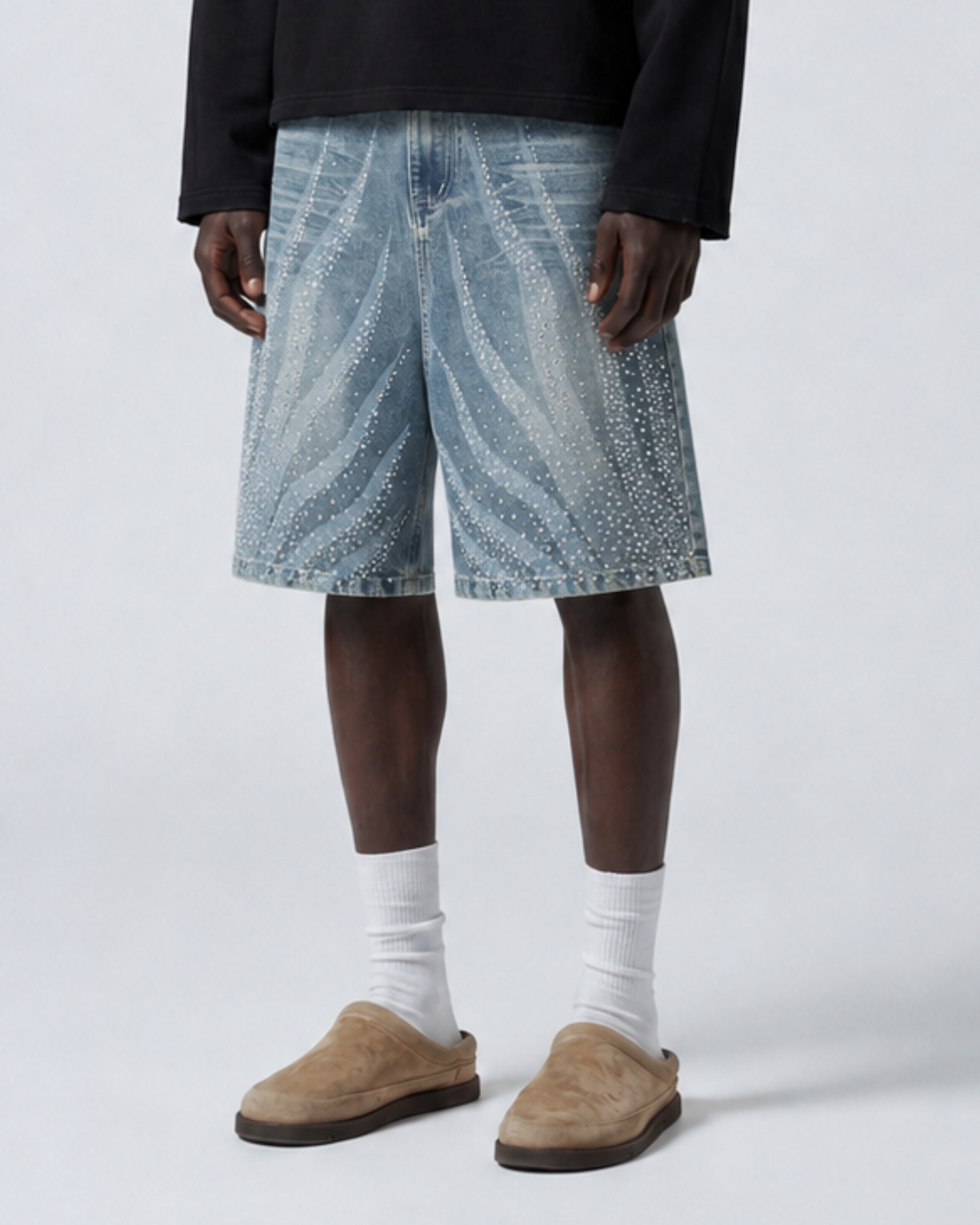 Crystal Wave Denim Shorts - Light Blue