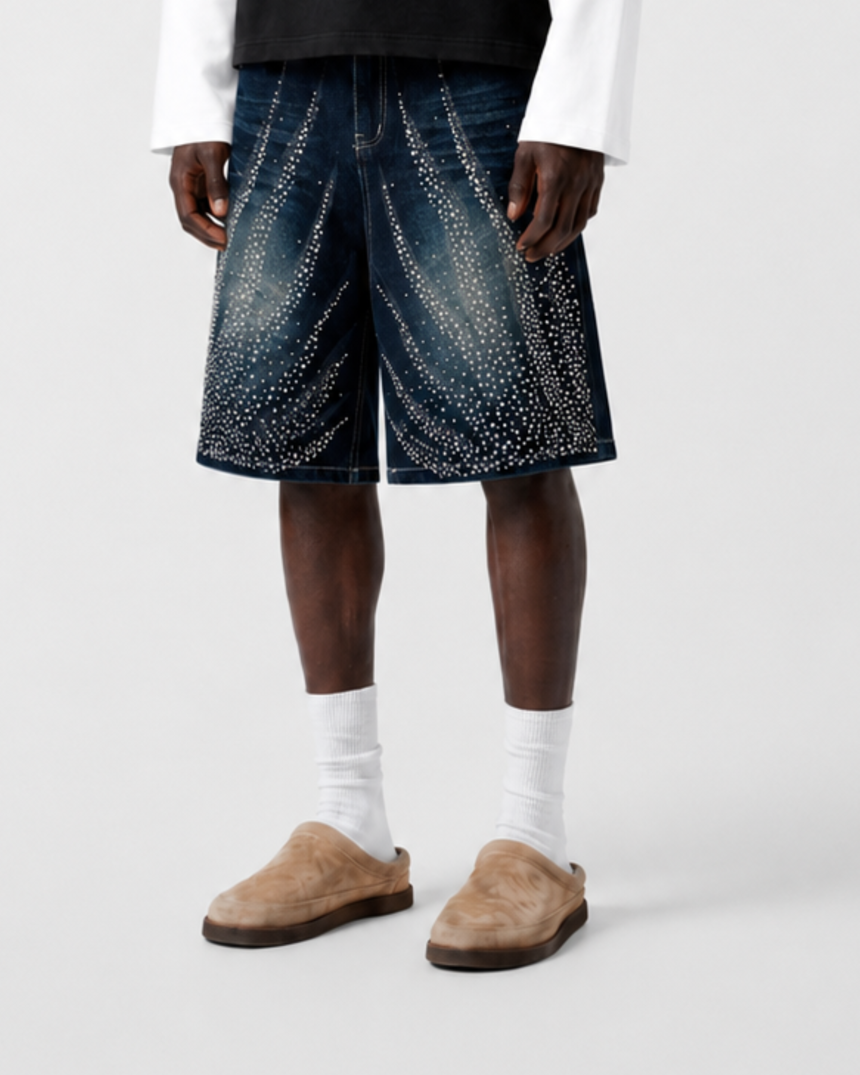 Crystal Wave Denim Shorts - Dark Blue