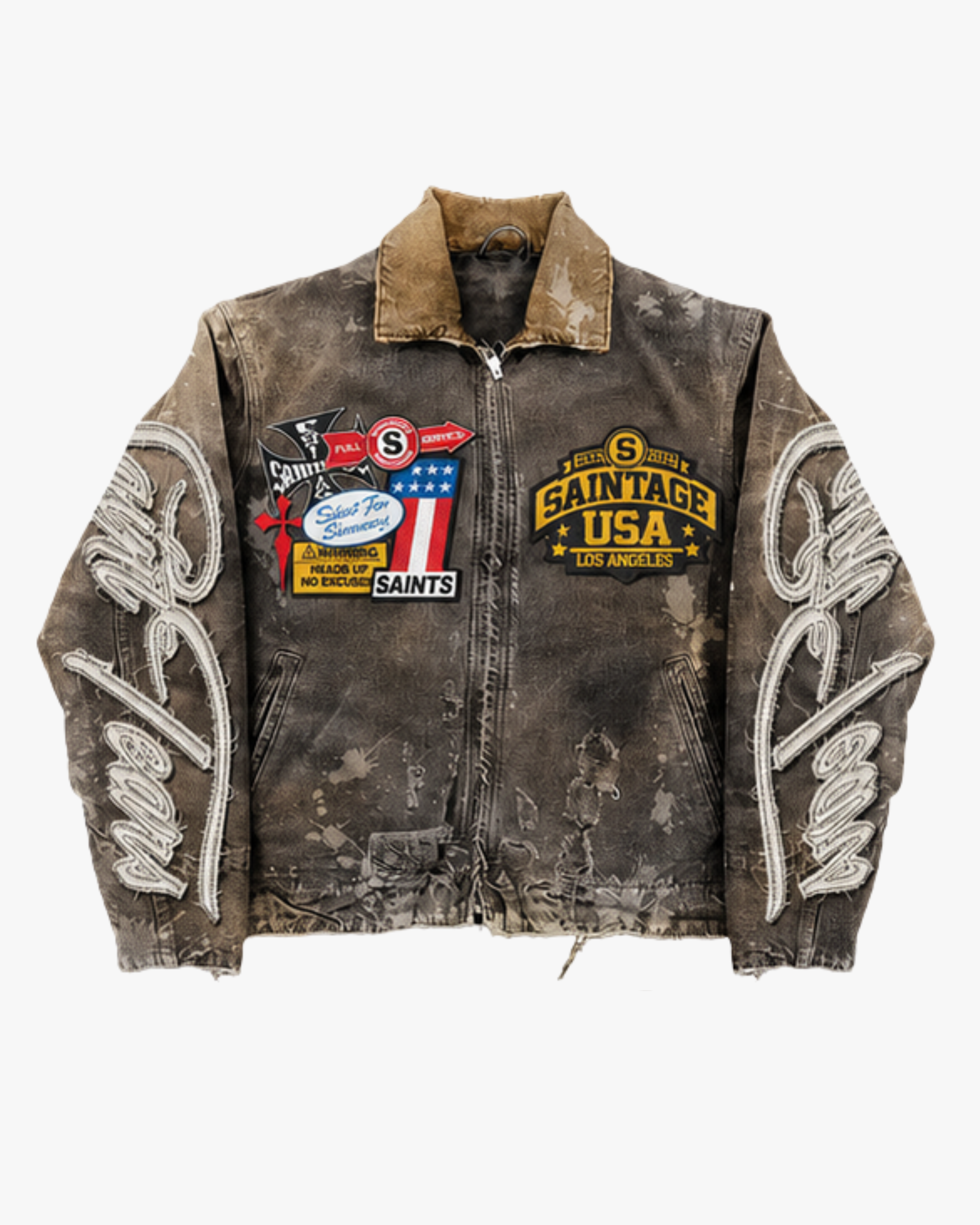 Saitage USA Washed Denim Jacket - Brown