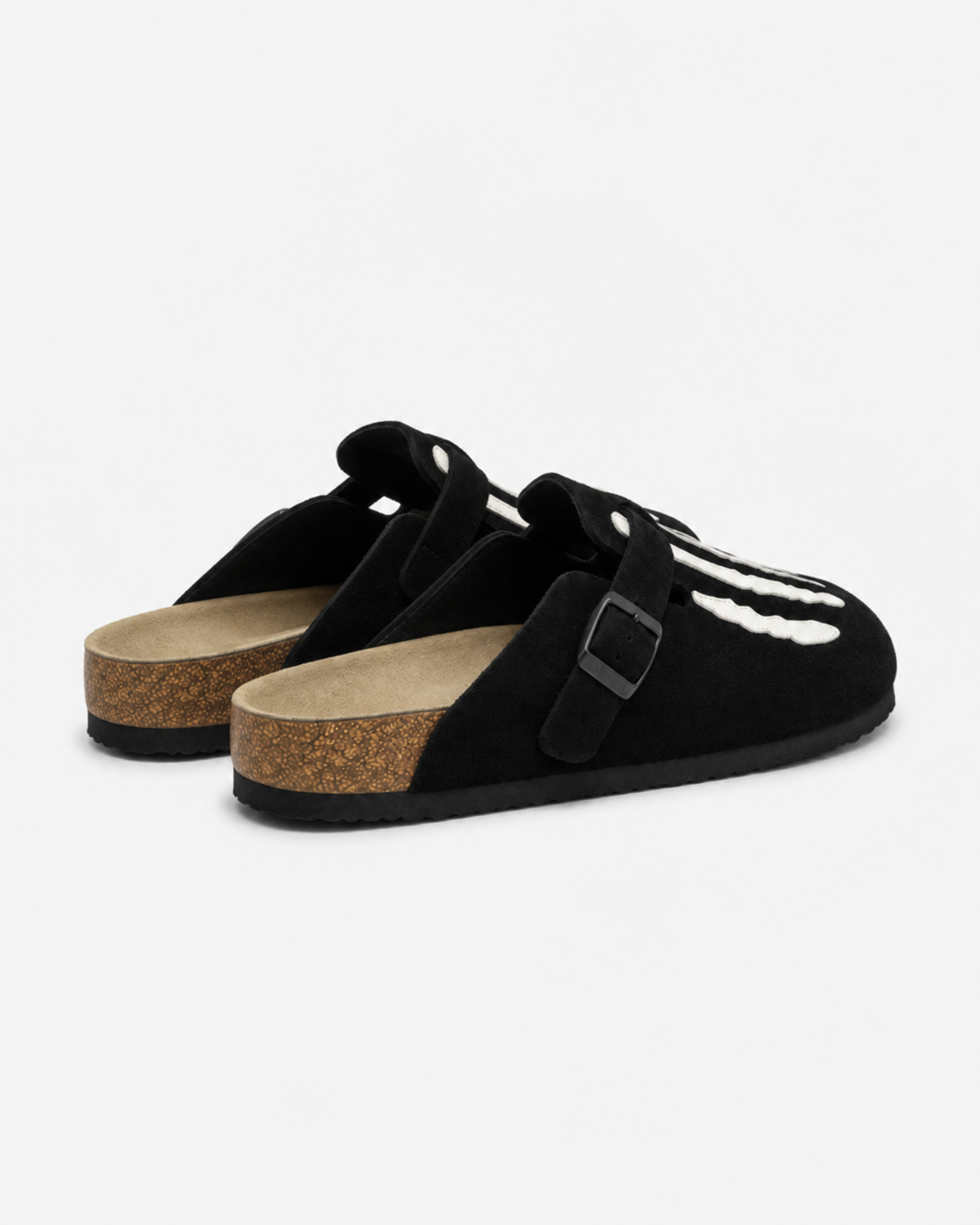 Skeleton Buckle Suede Mule - Black