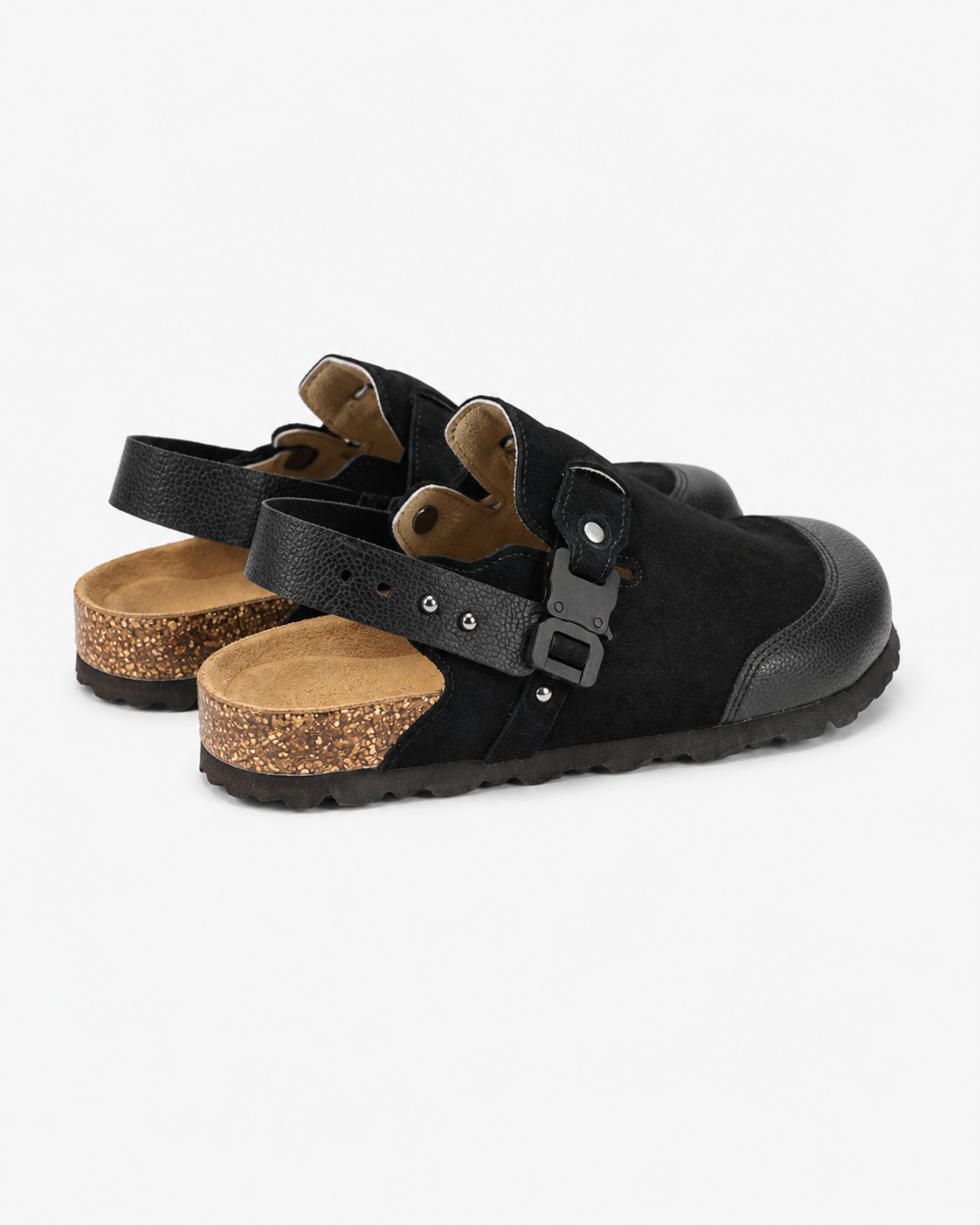 Utility Buckle Suede Mule - Black