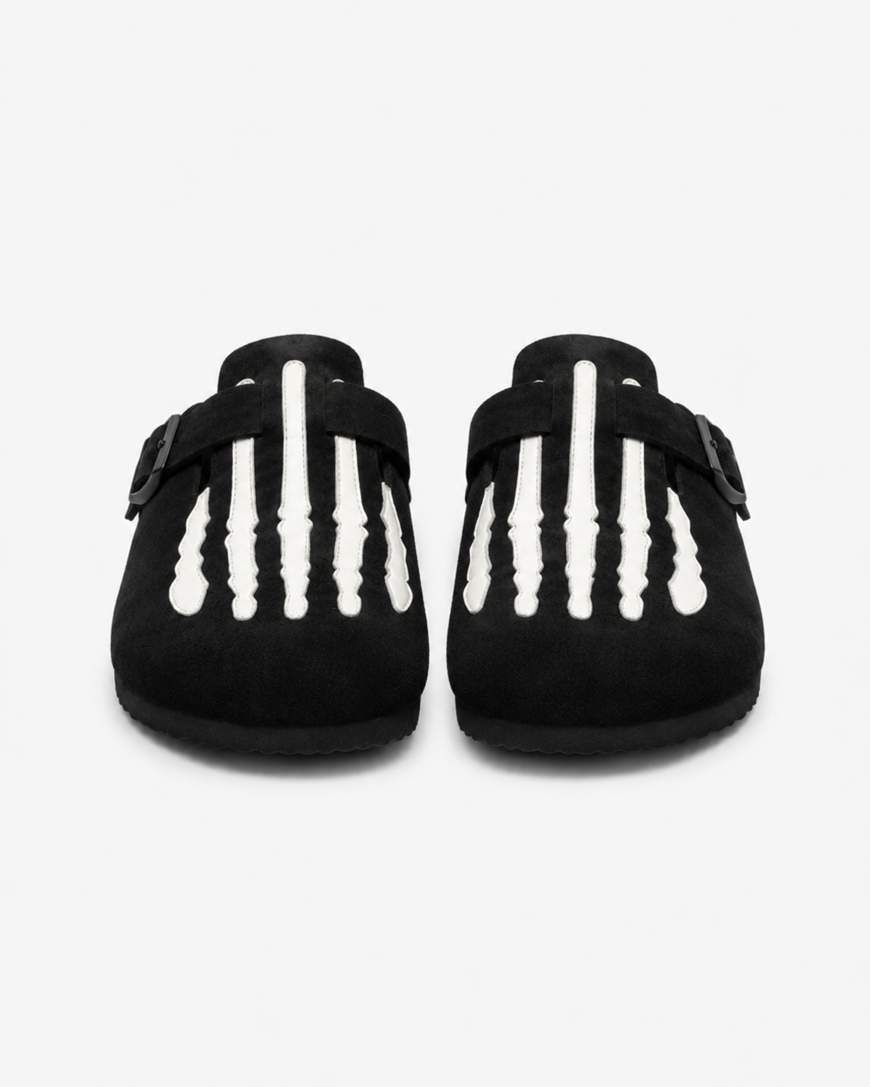 Skeleton Buckle Suede Mule - Black