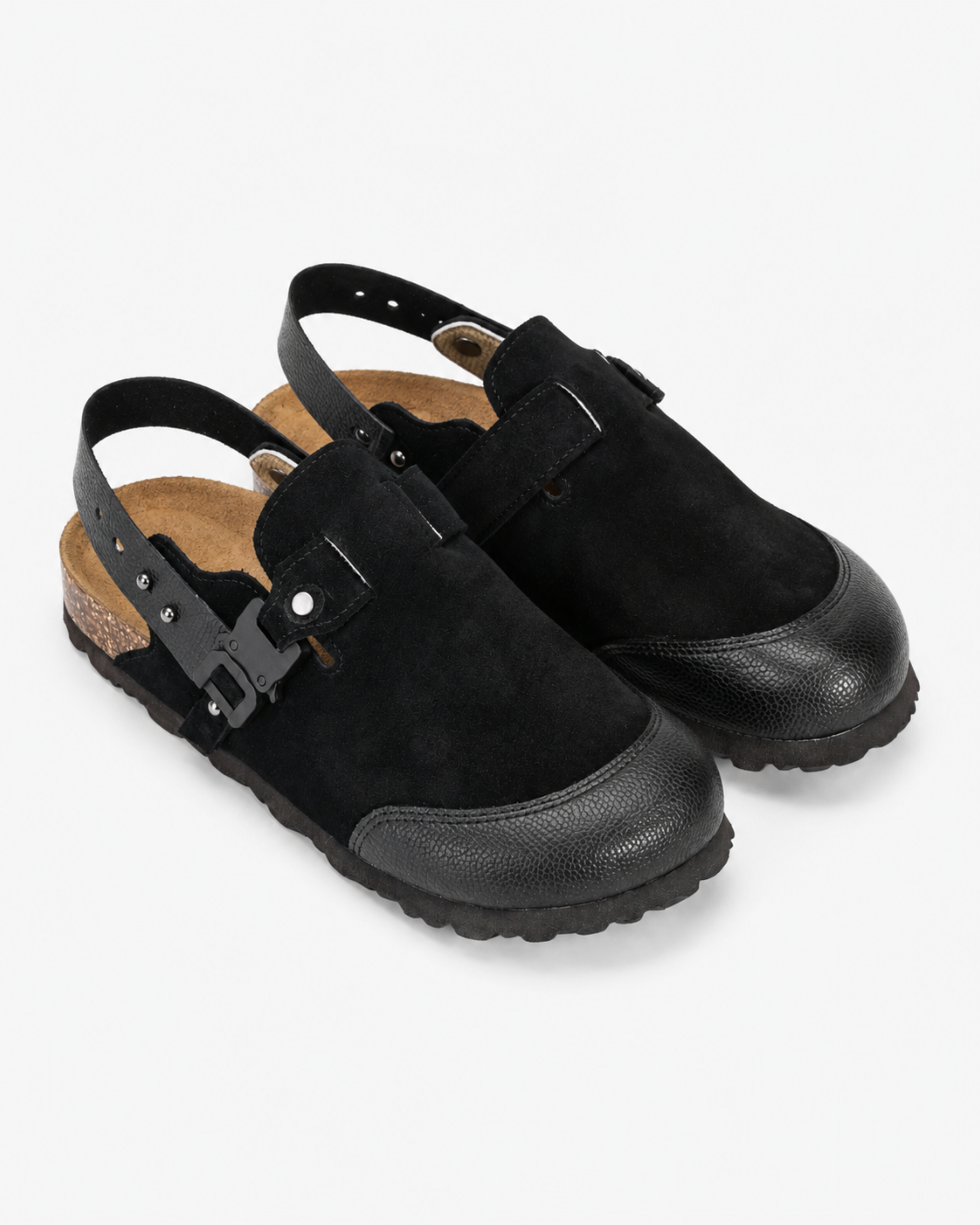 Utility Buckle Suede Mule - Black
