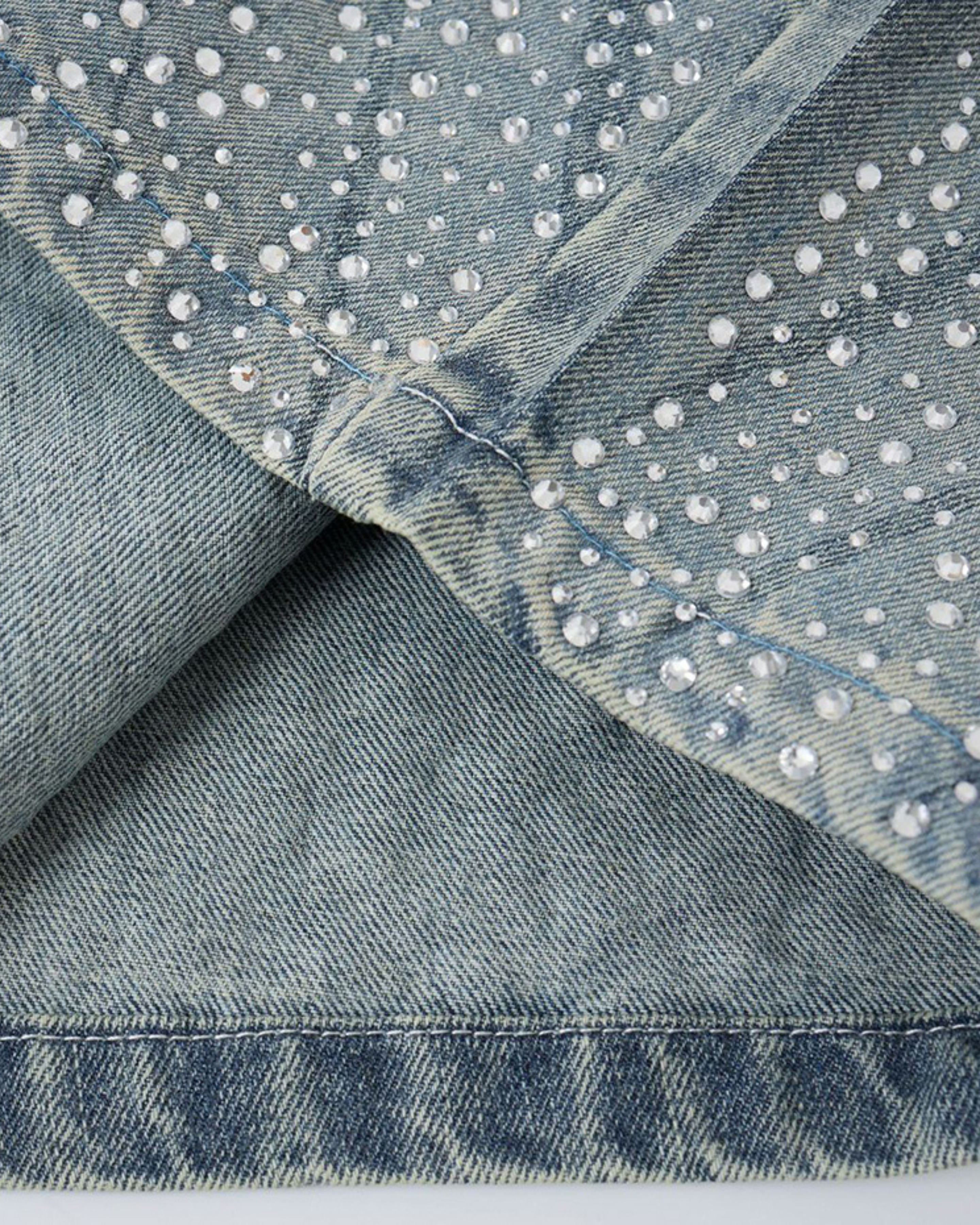 Crystal Wave Denim Shorts - Light Blue
